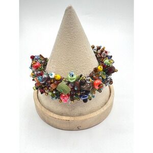 Handmade Multi Color Glass Bead Stone Chip Chunky Cluster Statement Bracelet 8in
